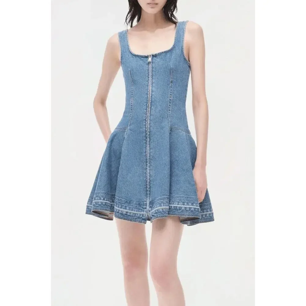 SIMKHAI Eleodra Denim Mini Dress in Zanpa 8 NWT Quiet Luxury Minimalist Coastal - Picture 2 of 6